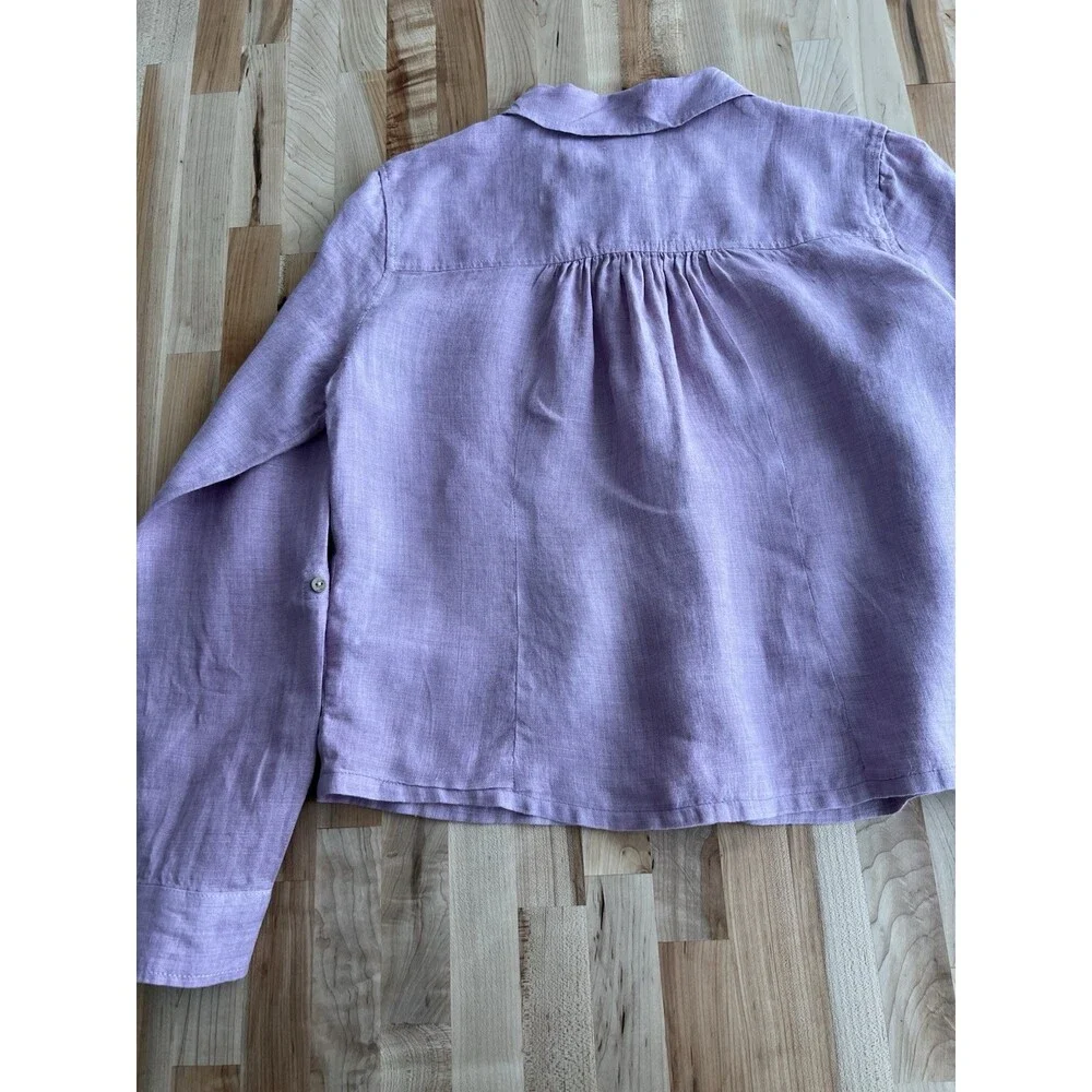 Sigrid Olsen Roll Tab Sleeve Button-Up Blouse 100% Linen Lilac Purple S - Picture 3 of 9